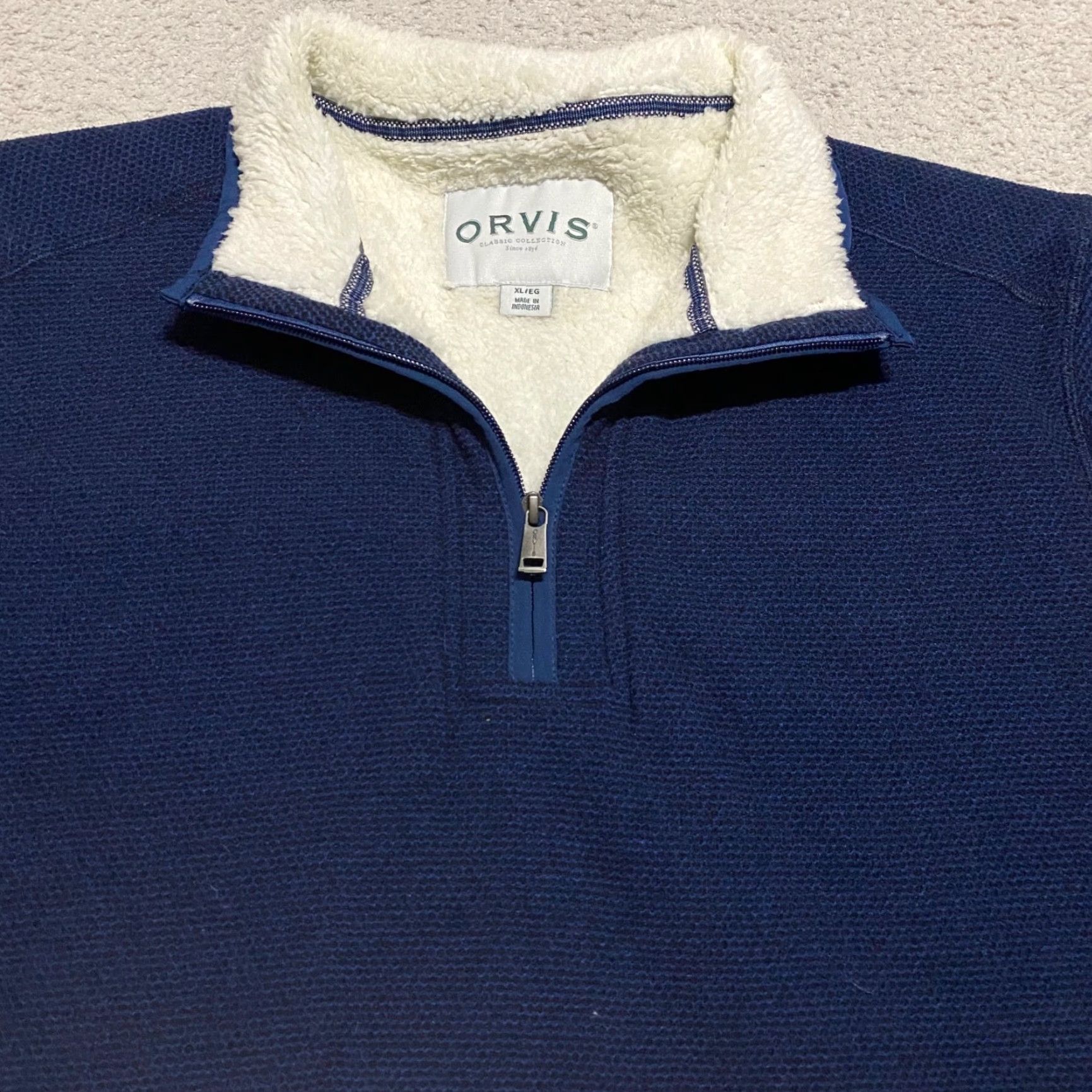Orvis Orvis Mens XL Sweater Solid Blue 1/2 Zip Pullover Fleece Lined Long Sleeve Size US XL / EU 56 / 4 - 5 Thumbnail