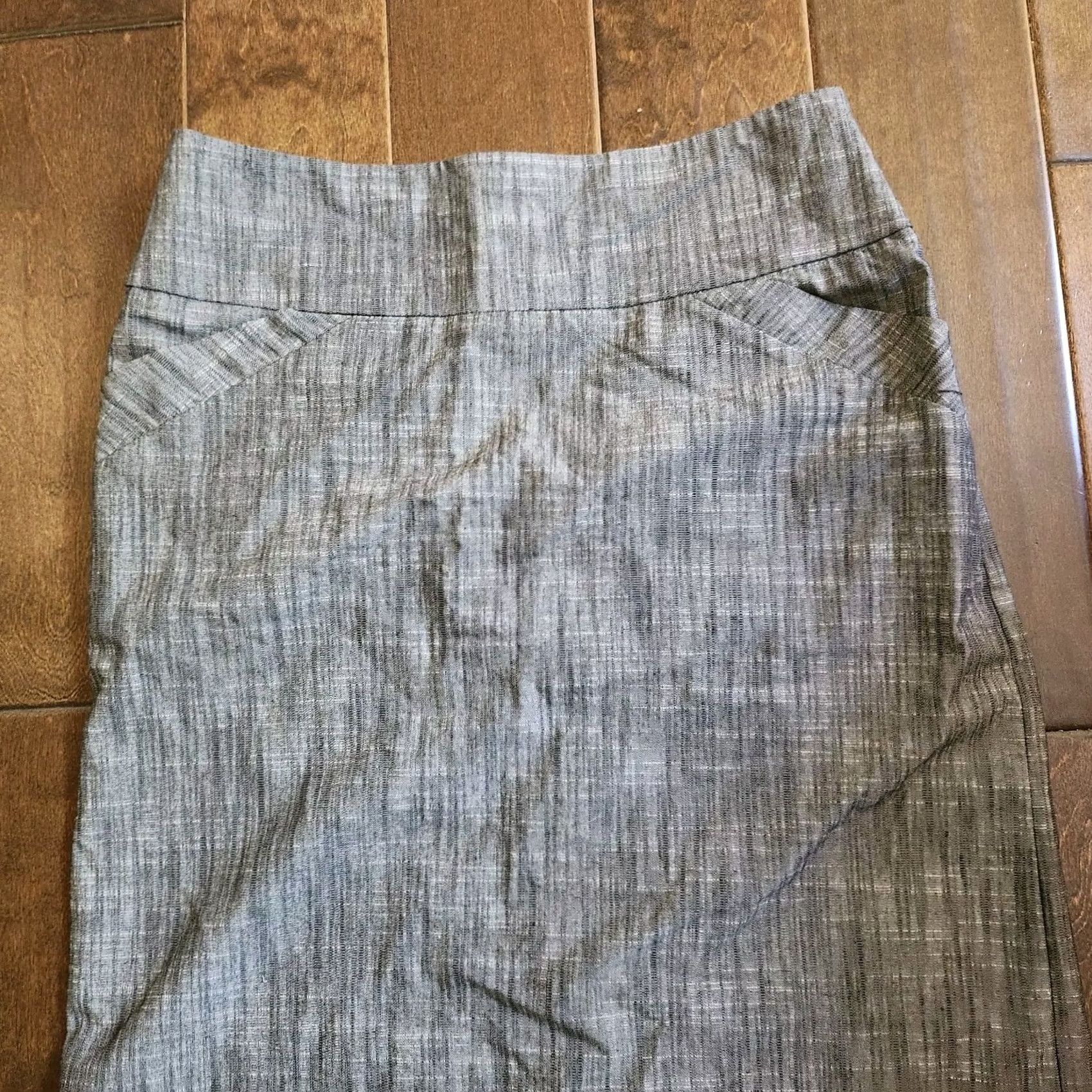 Vintage Larry Levine Skirt Women Gray Heathered Stretch Knee Length Size 6 Polyester Spandex Cotton Pants Pencil Vintage: No But Not Applicable Size 28" / US 6 / IT 42 - 3 Thumbnail