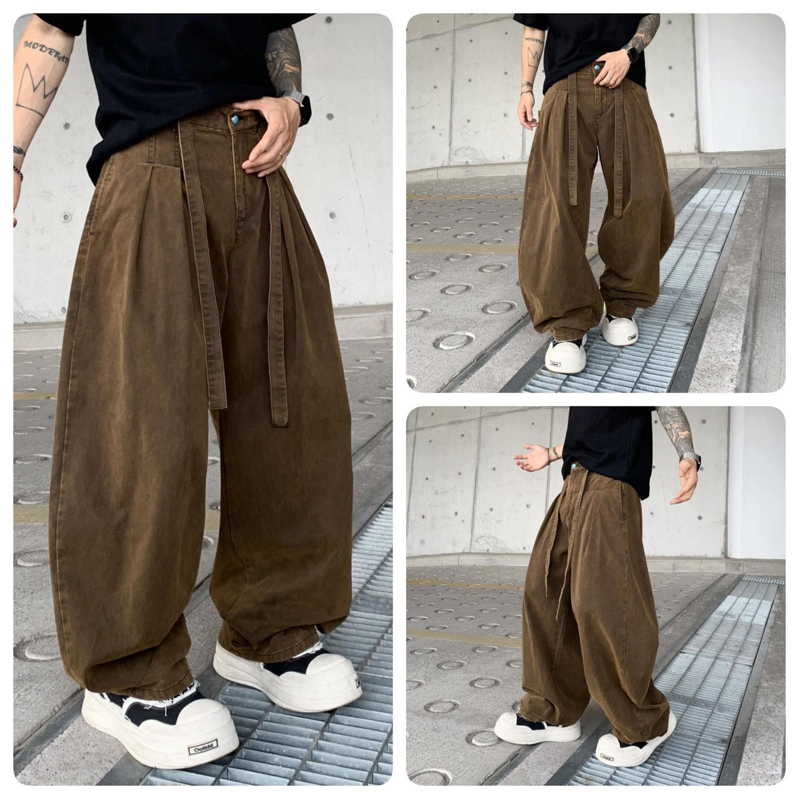 Vintage Brown Baggy Wide Leg Pants, Casual Loose Fit Trousers Size US 32 / EU 48 - 5 Thumbnail