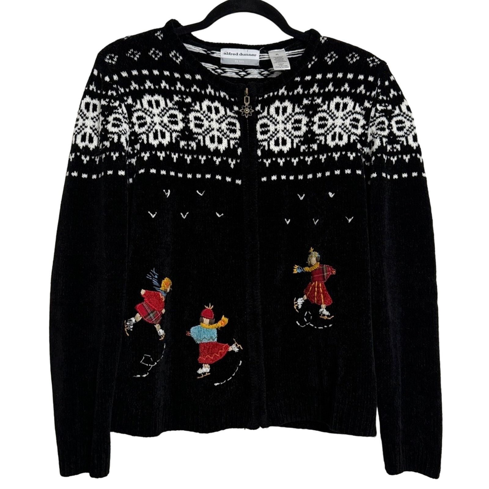 Alfred Dunner Fair Isle Ice Skaters Chenille Cardigan