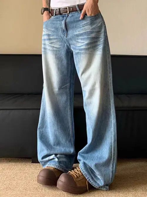 Japanese Brand Street vintage washed and whiskered baggy jeans Size US 34 / EU 50 - 4 Thumbnail