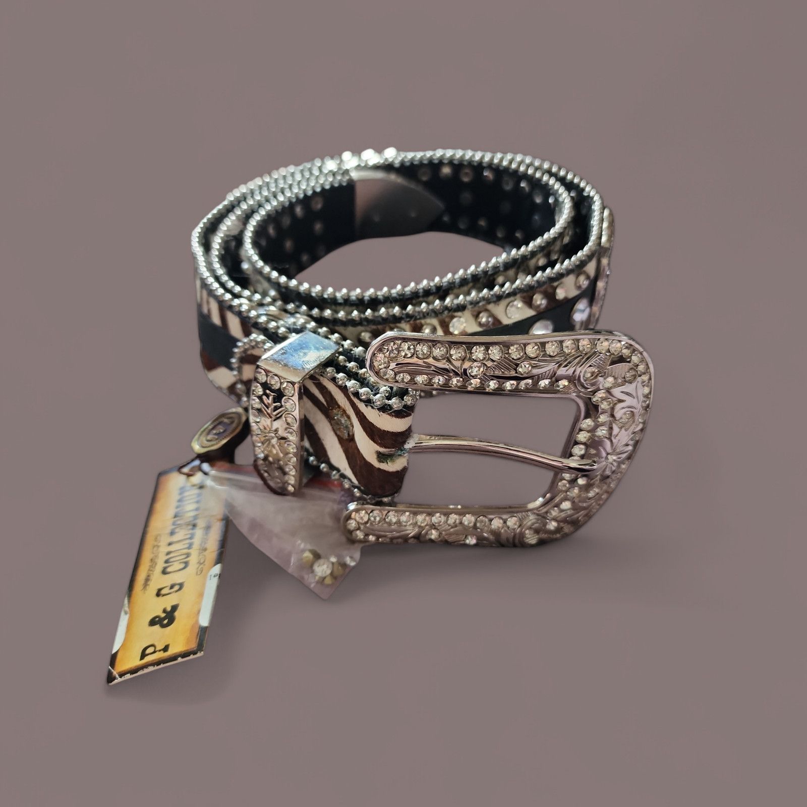 Other Vintage Zebra Belt, Rhinestone Belt, Western Buckle Belt Size ONE SIZE - 1 Thumbnail