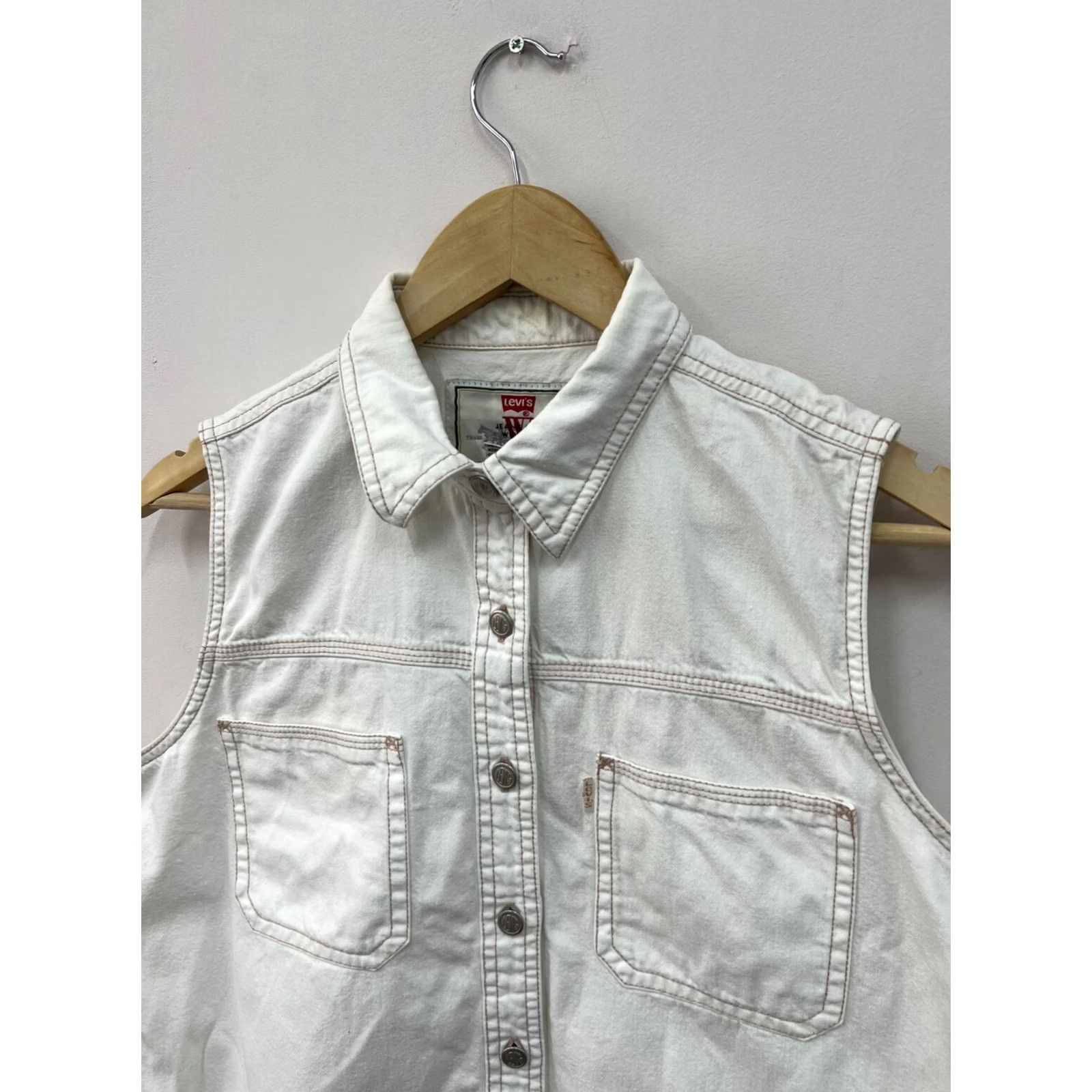 Levi's Levis Denim Jacket Womens M White Vintage Trucker Jacket, Denim, Button Snap Zip Closure, Casual, 90s Decade, Womens Size M / US 6-8 / IT 42-44 - 2 Thumbnail