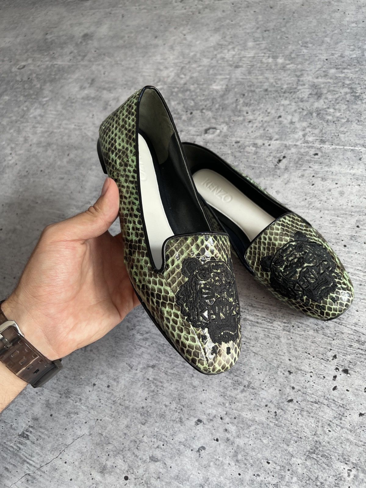 Kenzo Kenzo Green Loafers Size 35 - Snake Skin Effect with Tiger Size US 4 / IT 34 - 4 Thumbnail
