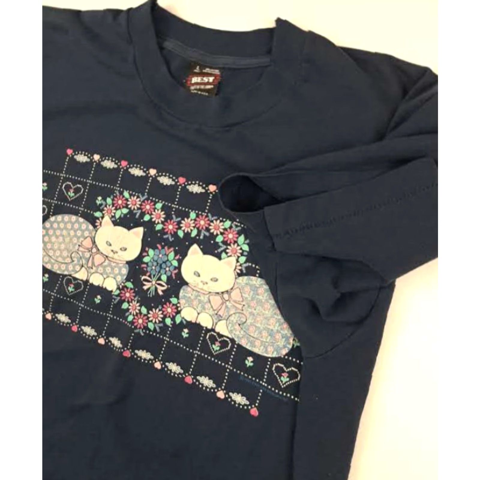 Vintage VINTAGE White Twin Cats Woman T-Shirt USA single stitch Friut of the Loom Shirt Womens L White Cats USA आज Size L / US 10 / IT 46 - 3 Thumbnail
