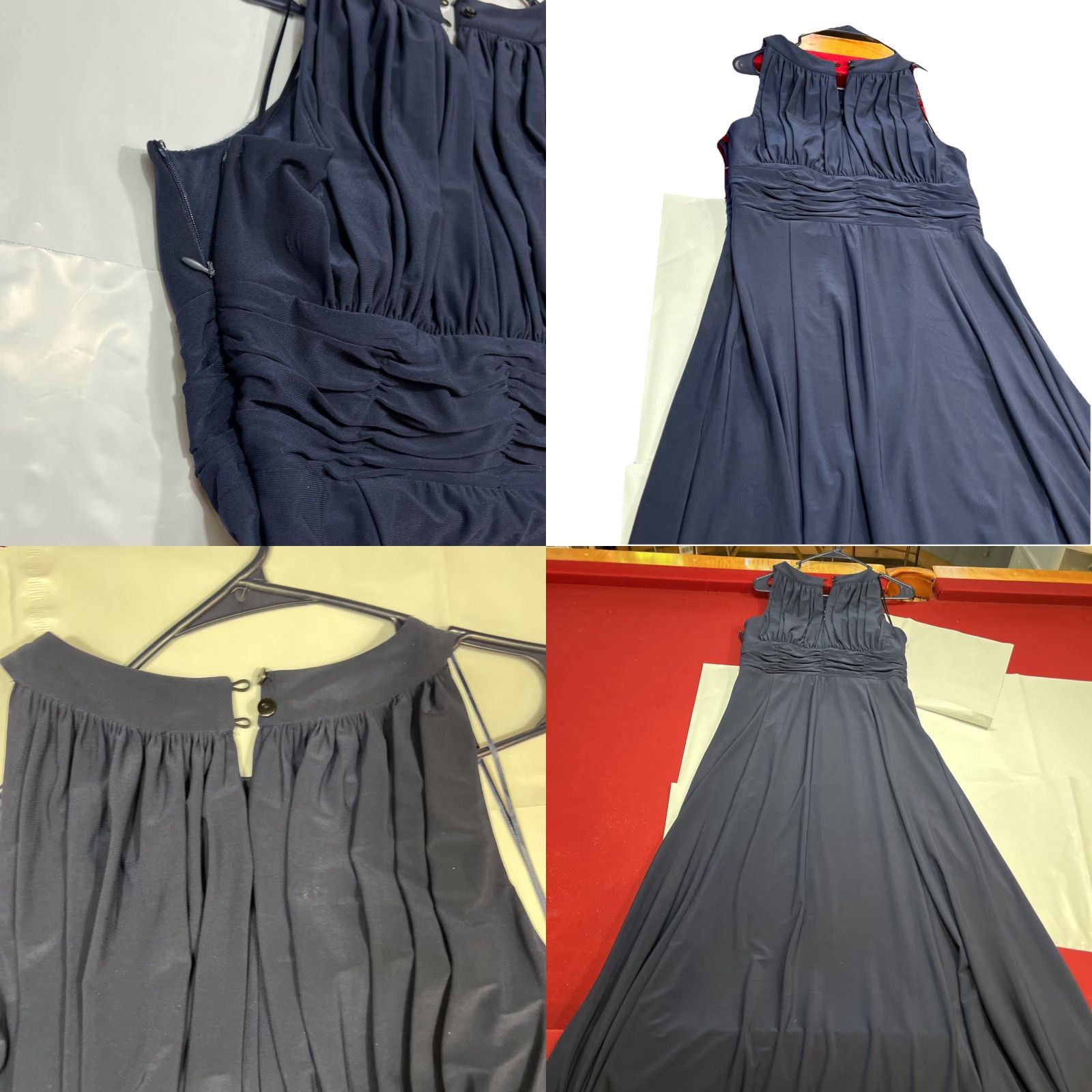Vintage VINTAGE Nightway NAVY BLUE ruched HALTER Maxi Dress, Long GOWN Stretchy Women’s Size 12 Size XL / US 12-14 / IT 48-50 - 9 Thumbnail