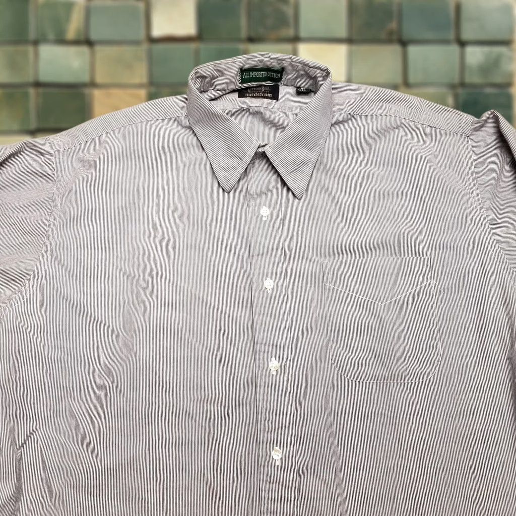 Nordstrom Gitmann Brothers Shirt Mens 16.5 34 Blue Striped 100% Cotton Button Long Sleeve Size US XL / EU 56 / 4 - 1 Thumbnail