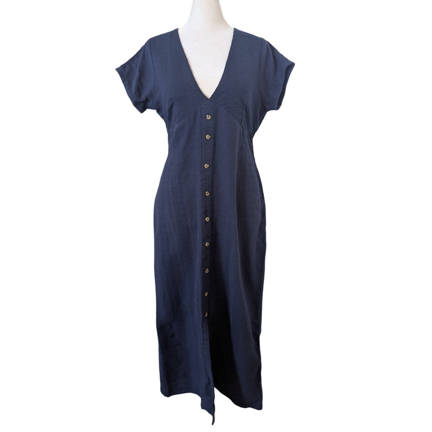 Other Venus Navy Blue Deep V-Neck Cotton Summer Dress Size 6 Size M / US 6-8 / IT 42-44 - 3 Thumbnail