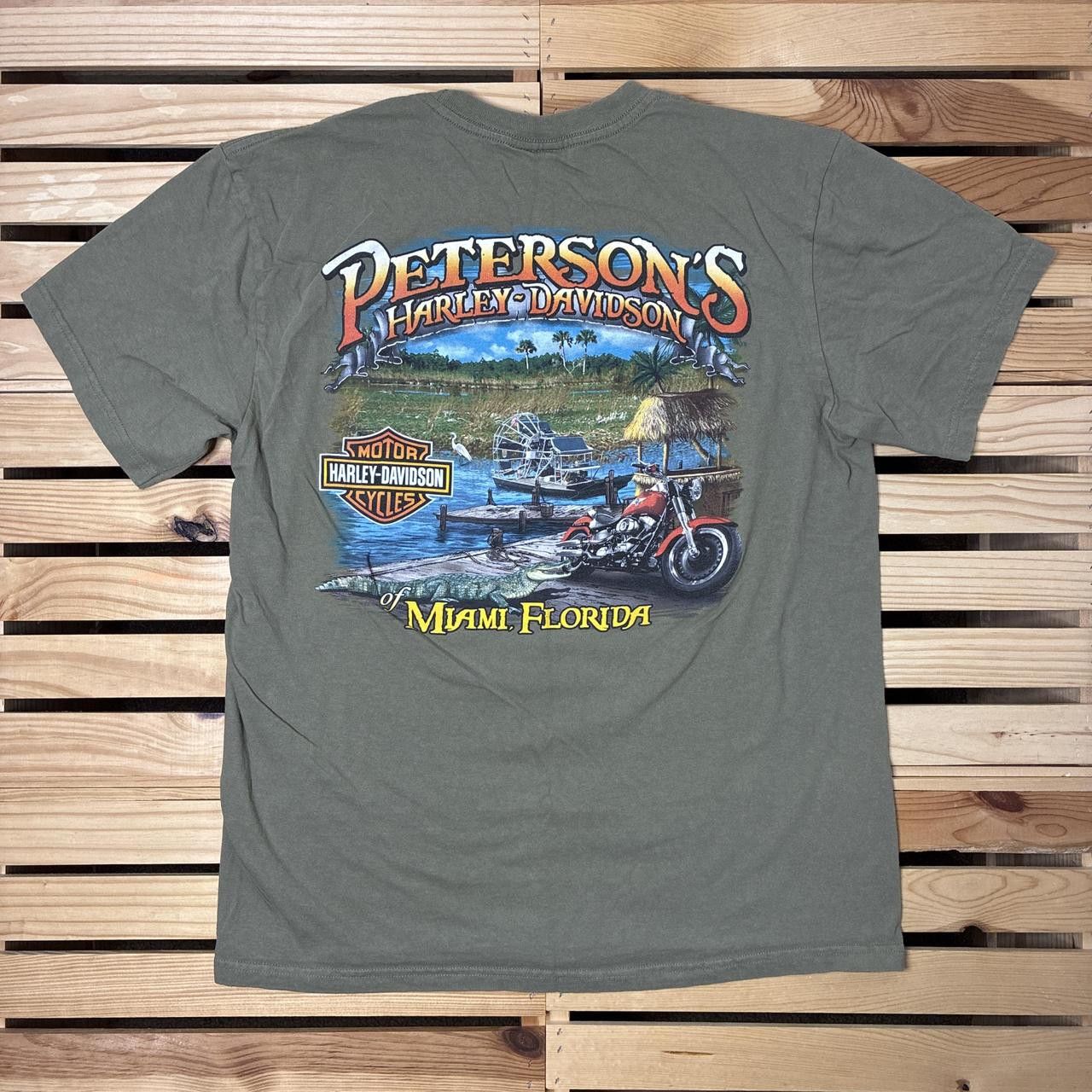 Harley Davidson Harley Davidson Miami, FL 2018 Green Biker Tee Size Large Size US L / EU 52-54 / 3 - 2 Thumbnail