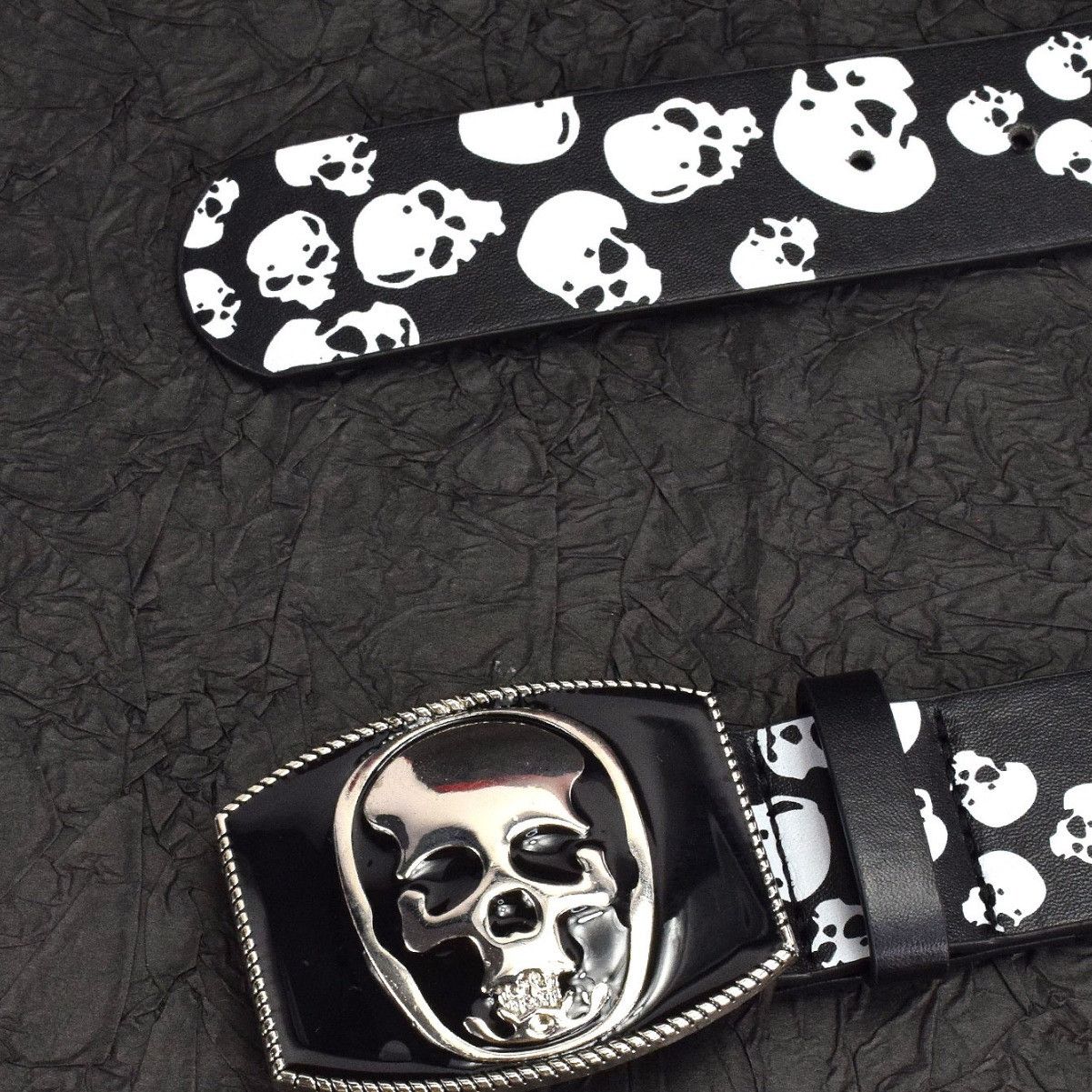 Japanese Brand × Vintage Black & White Skull Belt Size ONE SIZE - 3 Thumbnail