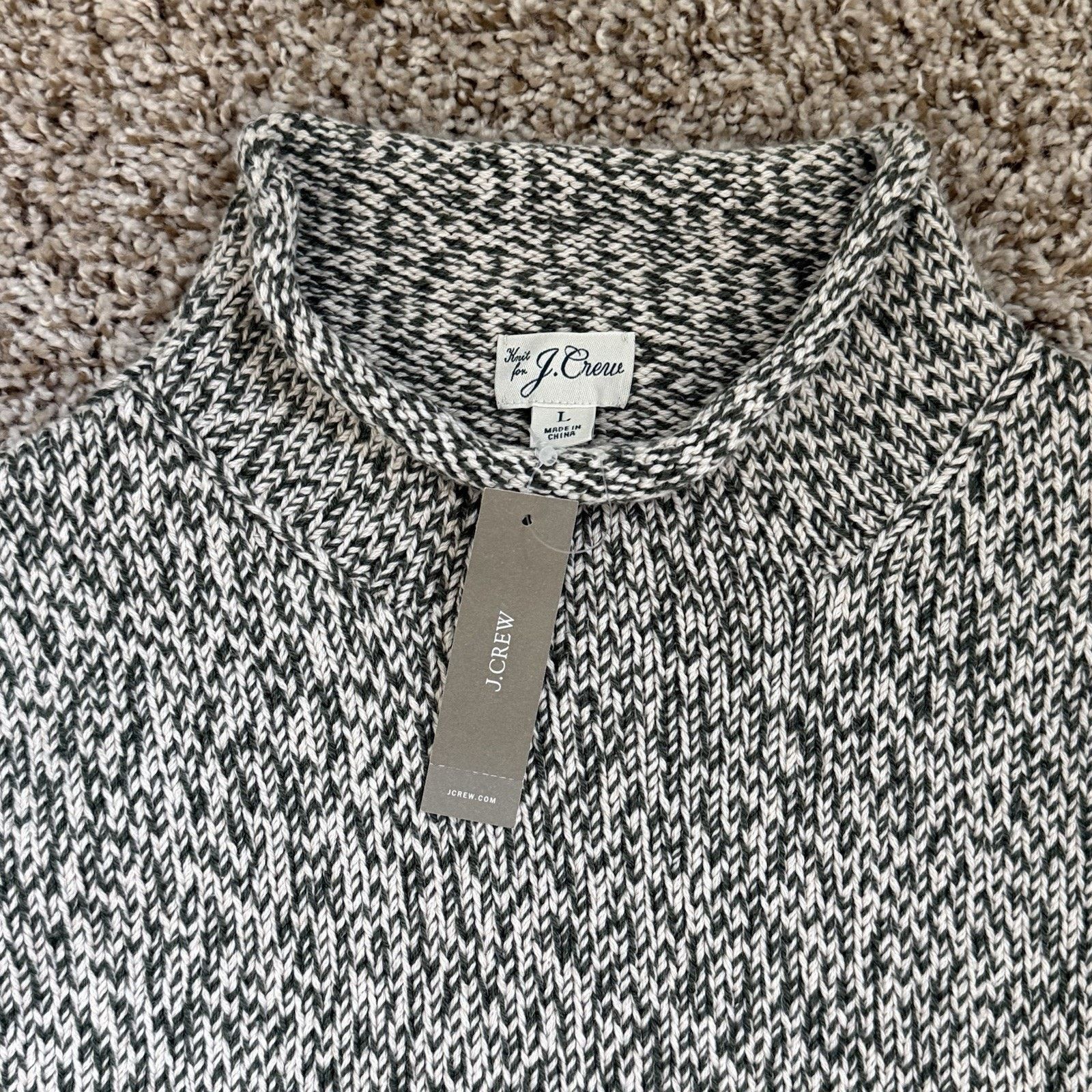 J.Crew NWT J. Crew Roll Neck Cotton Sweater Oatmeal Green Fisherman Size US L / EU 52-54 / 3 - 2 Thumbnail