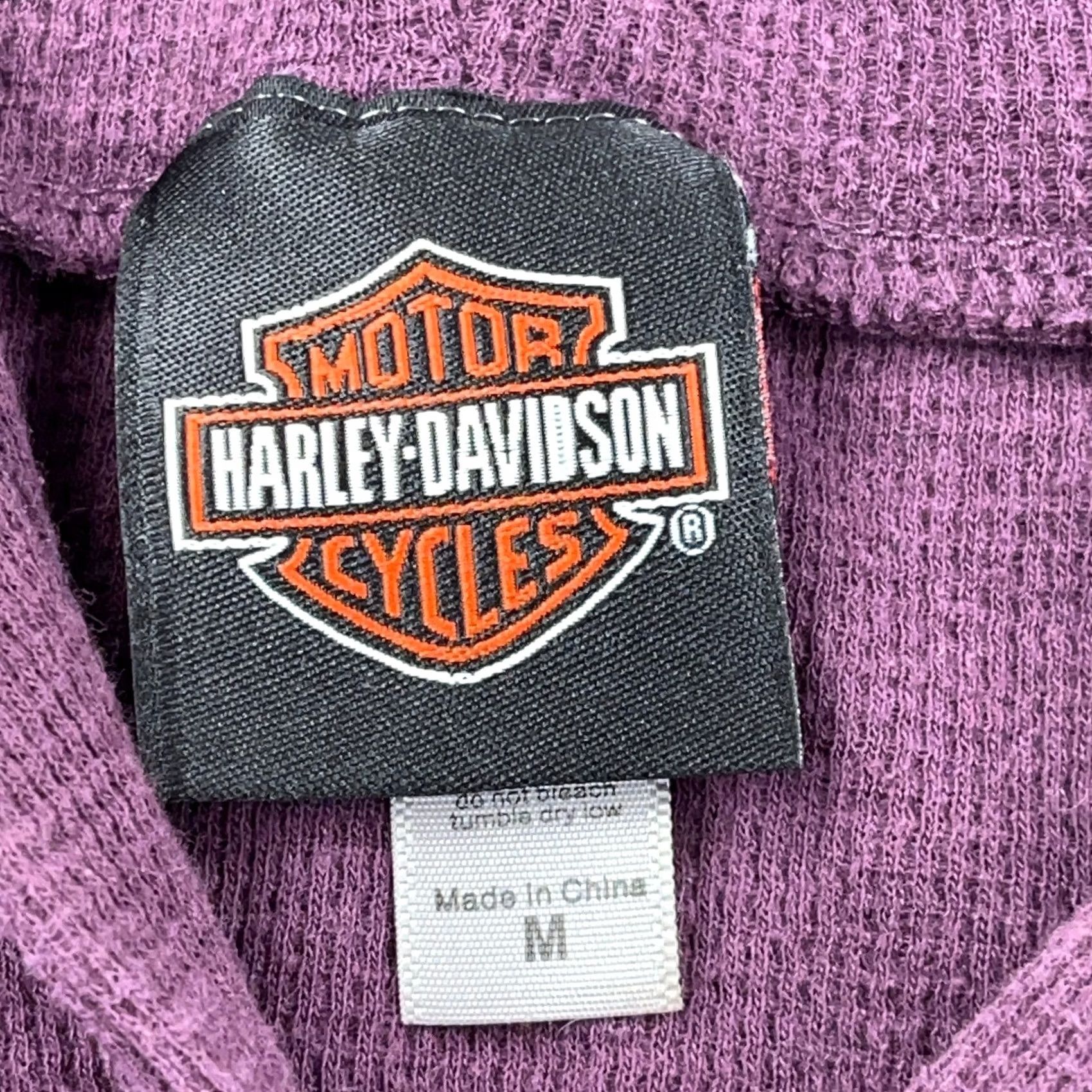 Harley Davidson Vintage Harley-Davidson Shirt Women Medium Purple Thermal Hoodie Waffle Knit Size M / US 6-8 / IT 42-44 - 3 Thumbnail