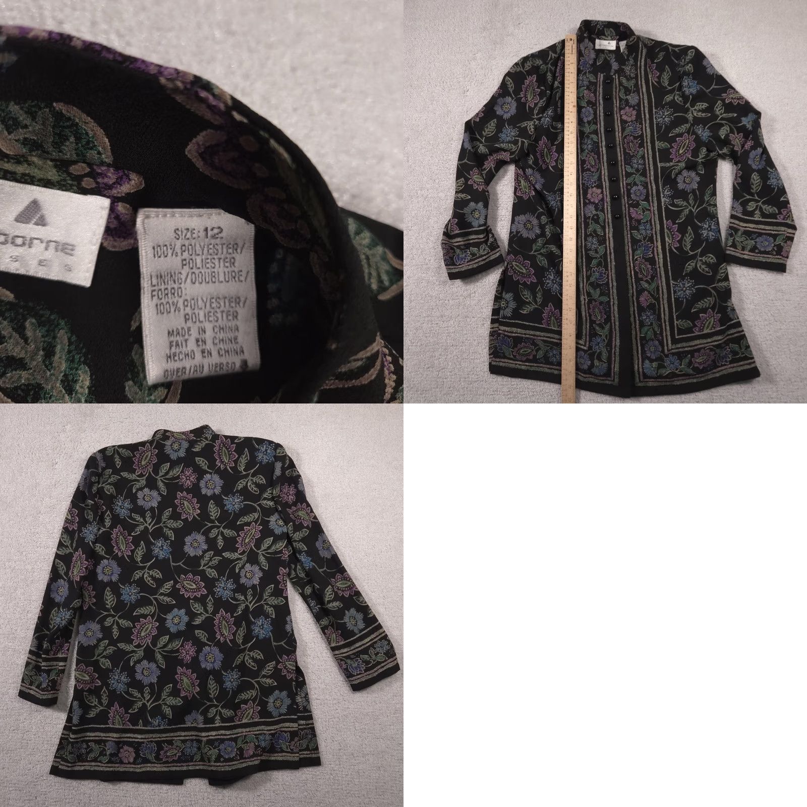 Liz Claiborne Liz Claiborne Jacket Womens 12 Black Floral Border Print Tunic Long Sleeve Top Size XL / US 12-14 / IT 48-50 - 8 Thumbnail