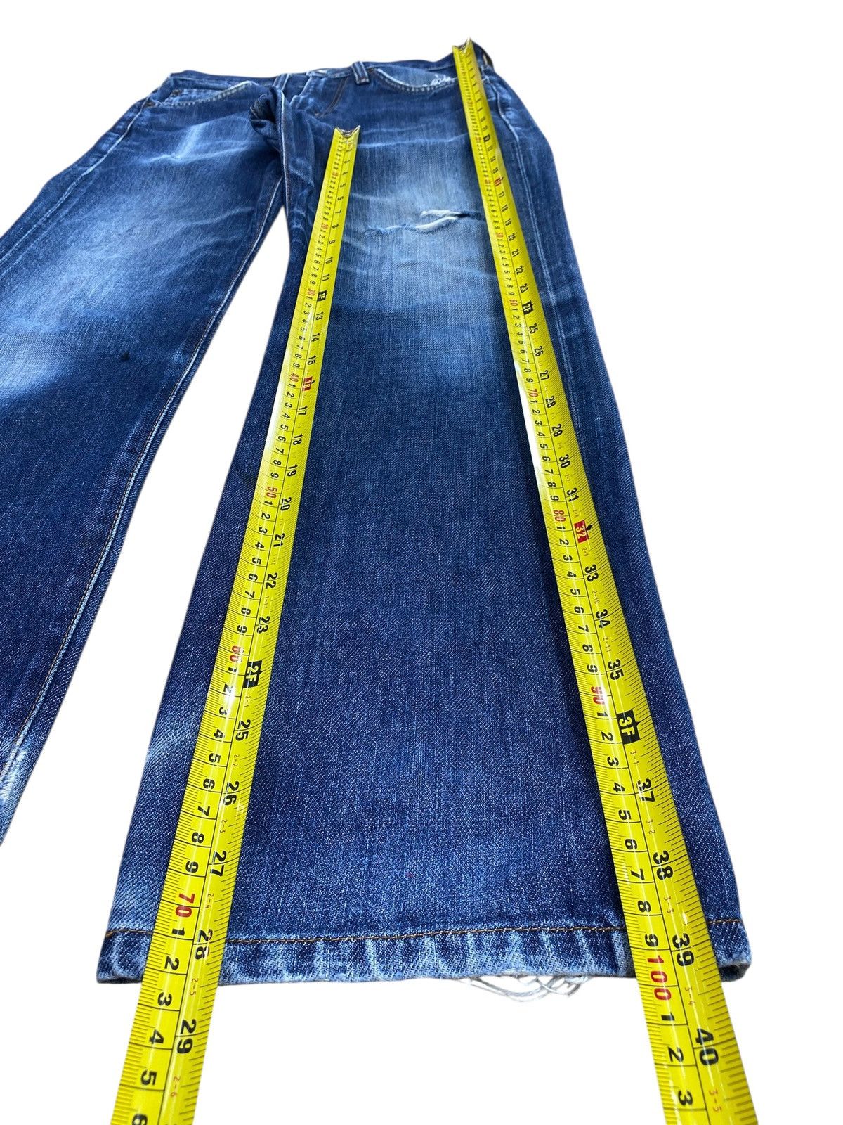 Edwin Edwin 502 Blue Wash Ripped Style Loose Jeans Size US 28 / EU 44 - 5 Thumbnail