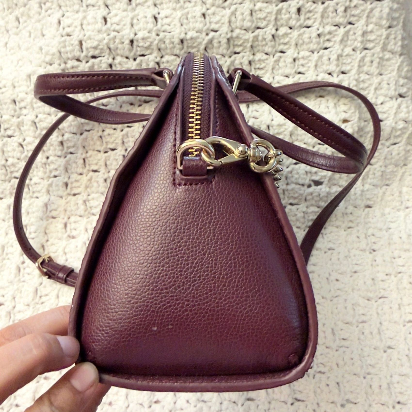 Vintage VINTAGE Kate Spade Satchel Bag Cross-Body Purse Burgundy Glitter Leather Trim Small Women’s Size ONE SIZE - 6 Thumbnail
