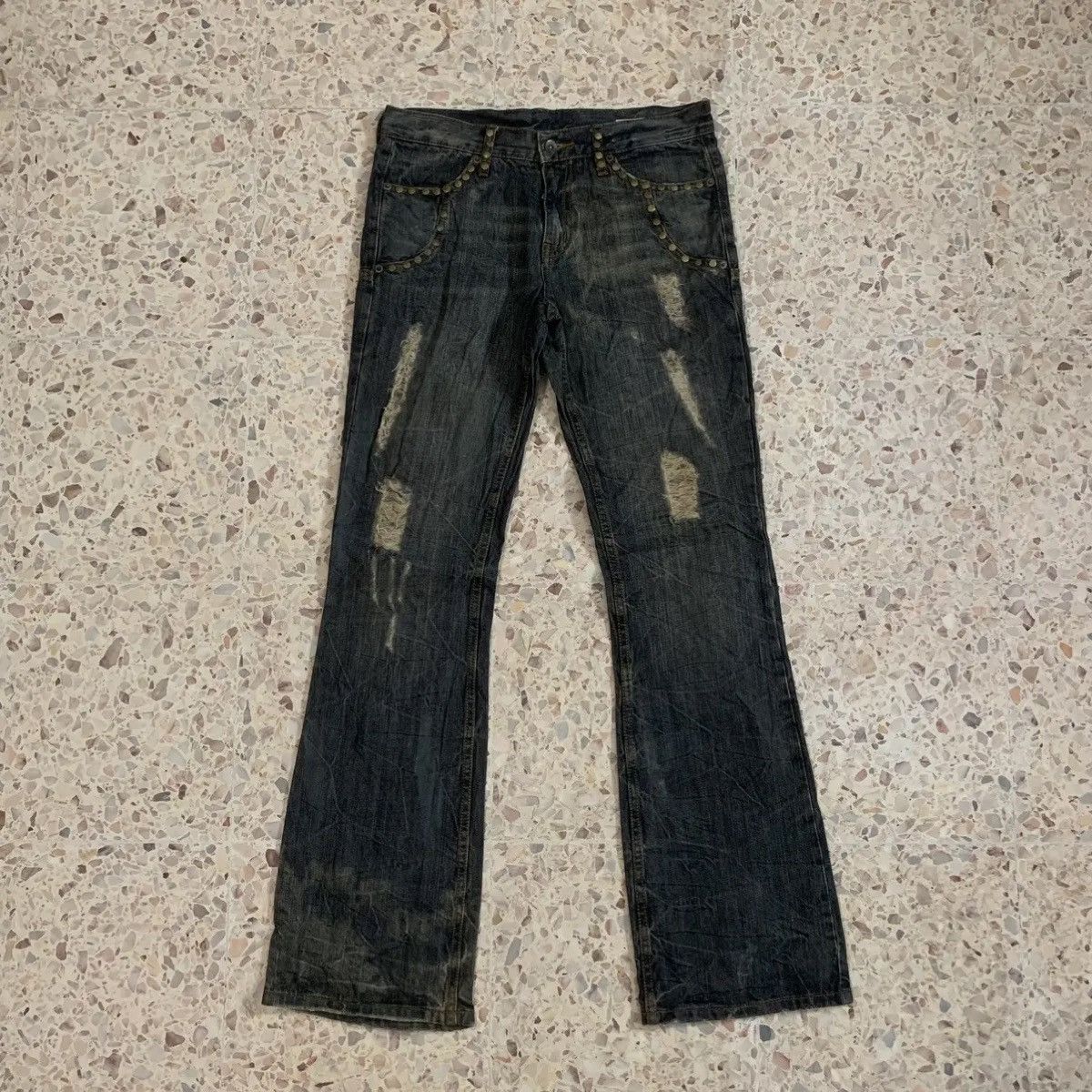 If Six Was Nine × Le Grande Bleu (L.G.B.) × semanticdesign 💥 SICKS💥SEMATIC DESIGN W30 L33 Flares Ripped Jeans Studded Size 30" / US 8 / IT 44 - 1 Thumbnail