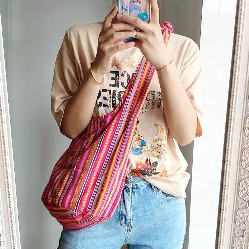 Bohemian Canvas Shoulder Crossbody Bag in Pink, Men's
