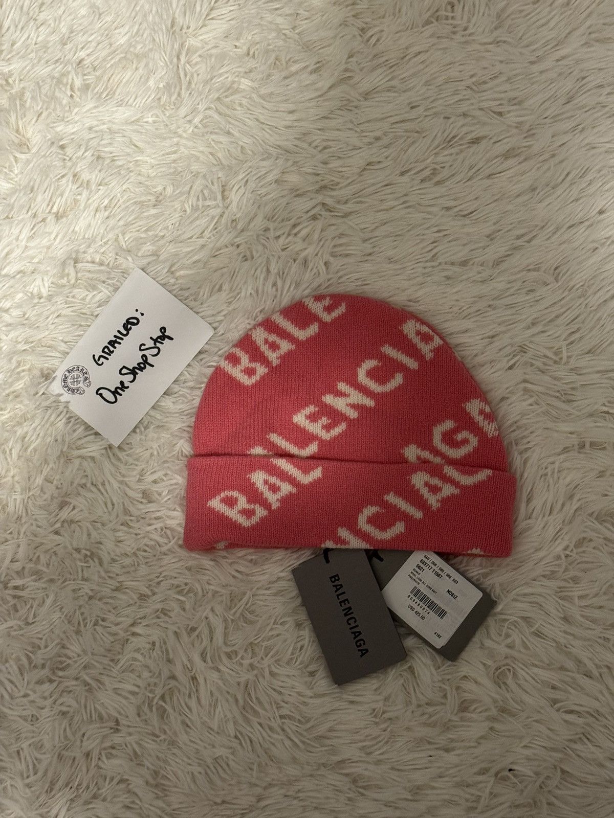 Balenciaga Balenciaga All Over Beanie Pink Size ONE SIZE - 2 Thumbnail