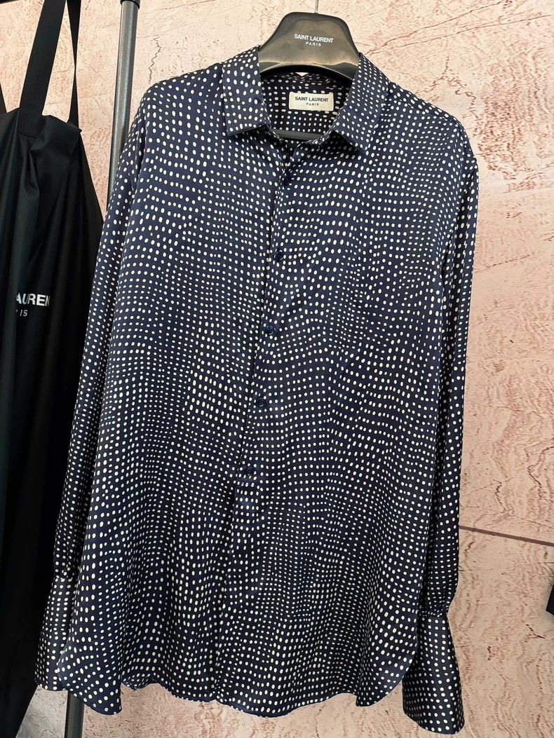 Yves Saint Laurent Saint Laurent size 39 20SS Silk Blue Polka-Dot Shirt 2503- Size US M / EU 48-50 / 2 - 1 Thumbnail