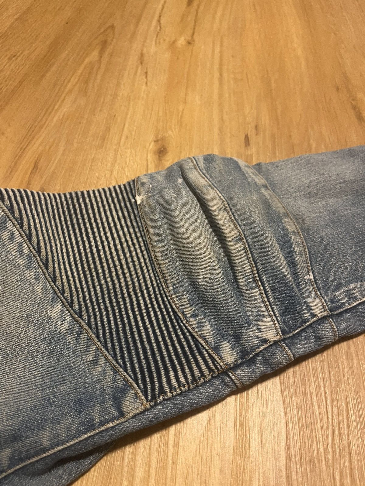 Balmain Sample 1/1 FW14 Distressed Painted Biker Denim Jean