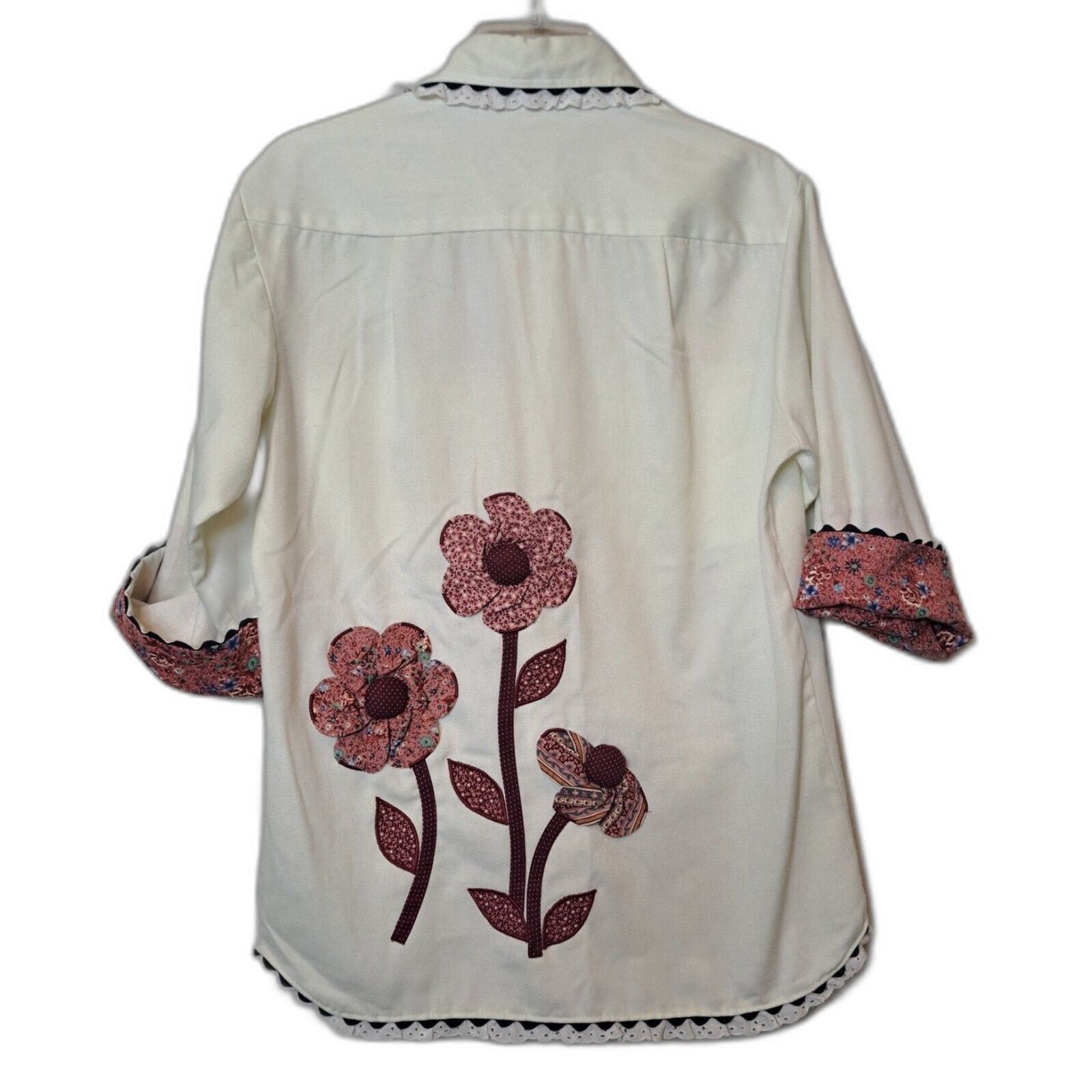 Other Vintage Eyelet Ruffle Patchwork Hippie Blouse Shirt Kitschy Size M / US 6-8 / IT 42-44 - 7 Thumbnail