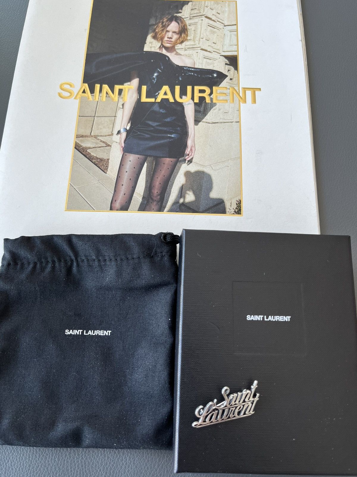 Hedi Slimane × Saint Laurent Paris × Yves Saint Laurent Saint Laurent Rare Runway Logo Brooch Brass Metal Brand New Size ONE SIZE - 6 Thumbnail