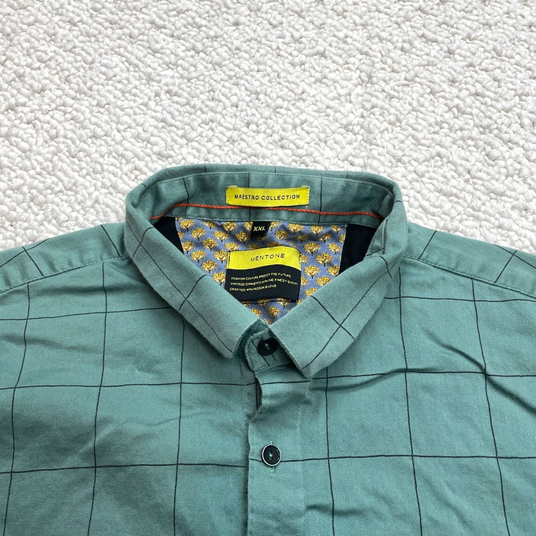 Vintage Mentone Shirt Mens L Green Check Slim Fit (Measures Like L) Size US L / EU 52-54 / 3 - 5 Thumbnail