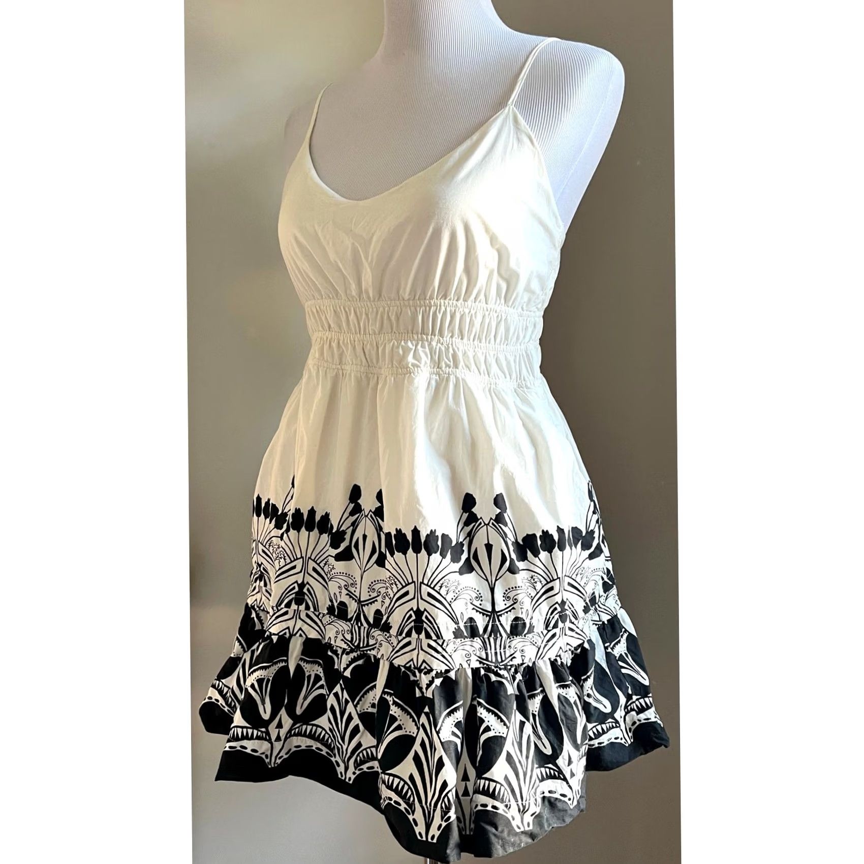 Anthropologie VINTAGE Anthropologie Somerset Strappy Mini Dress Black Ivory Cotton Boho Tiered Sz M Dress Women Mini 26" 16.5" 13" 25" Black Womens Size M / US 6-8 / IT 42-44 - 6 Thumbnail