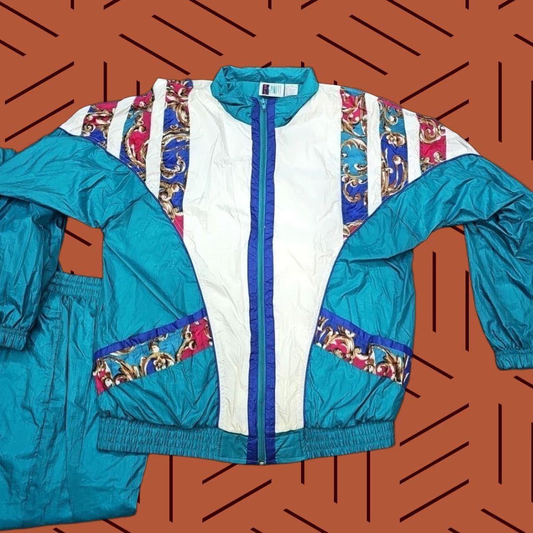 Vintage VINTAGE Bold Spirit Track Suit Women M Aqua W/ Stripes Jacket & Pants 90s Mens Womens Girls Size 32" / US 10 / IT 46 - 1 Thumbnail