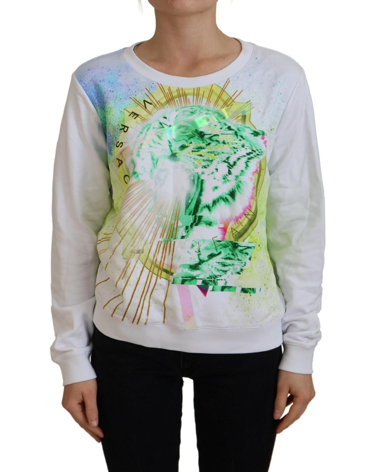 image of Versace Graphic Print Long Sleeves Sweater in White, Women's (Size XS)