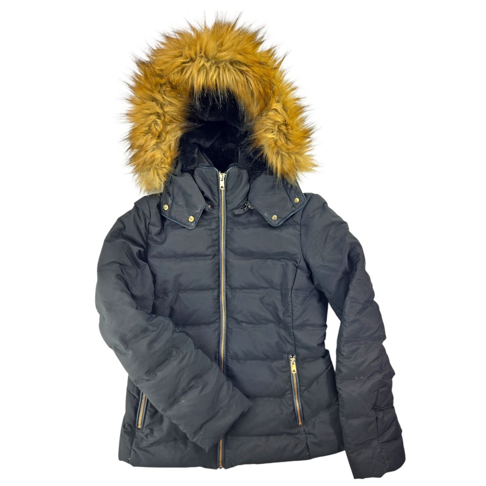 Zara Zara | Black Down Puffer Coat w/Detachable Faux Fur Hood | M Size M / US 6-8 / IT 42-44 - 1 Thumbnail