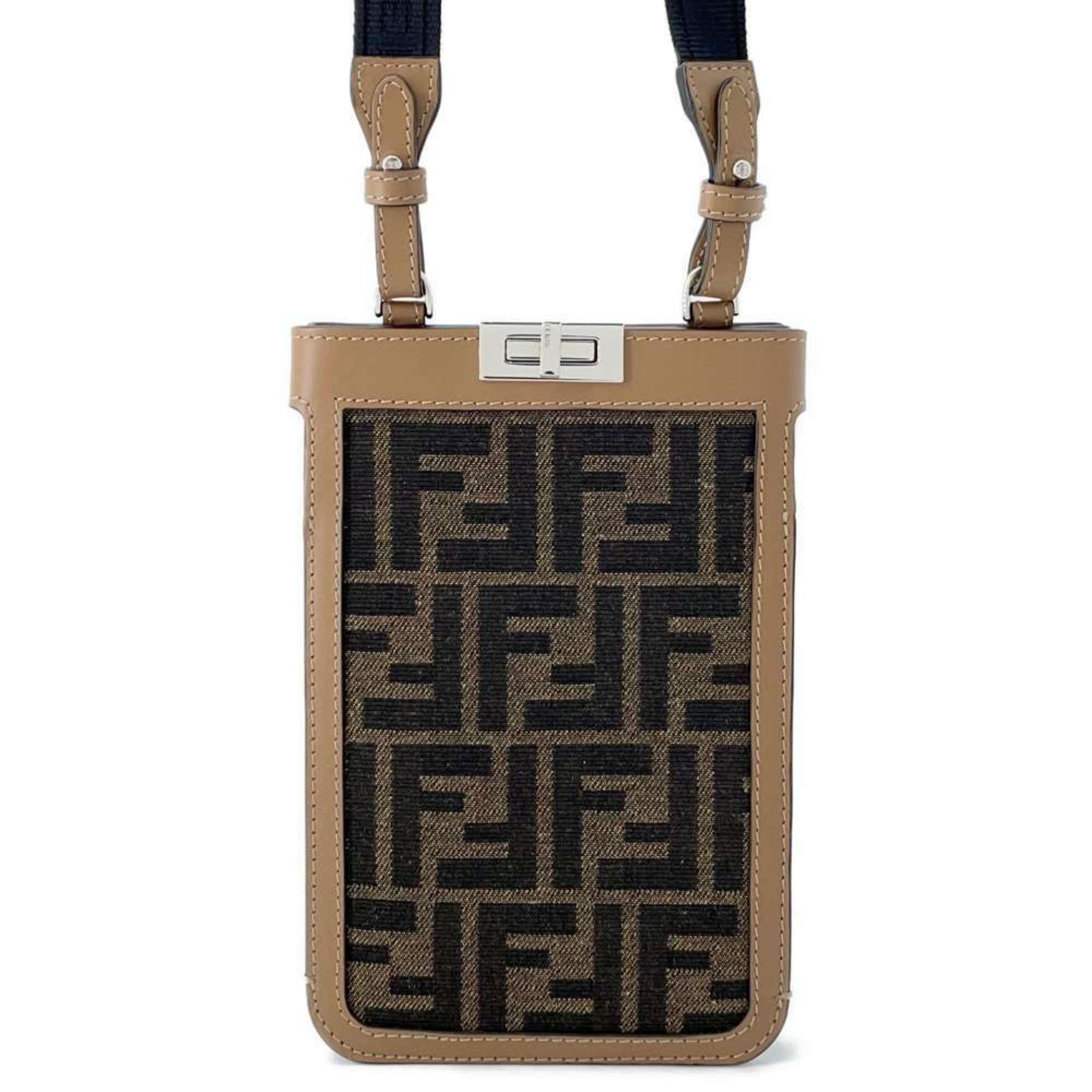 Fendi Shoulder Bag Zucca Phone Case Canvas 7As156 Fendi in Beige, Women's