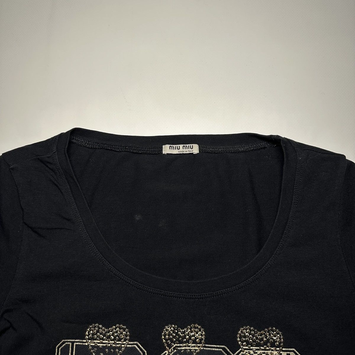 Miu Miu Miu Miu Black Graphic T-Shirt Embellished Logo Design Size S / US 4 / IT 40 - 6 Thumbnail