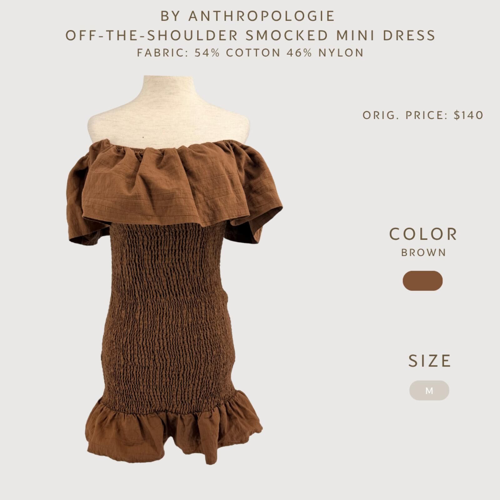 Other Anthropologie Smocked Mini Dress Brown M Size M / US 6-8 / IT 42-44 - 2 Thumbnail