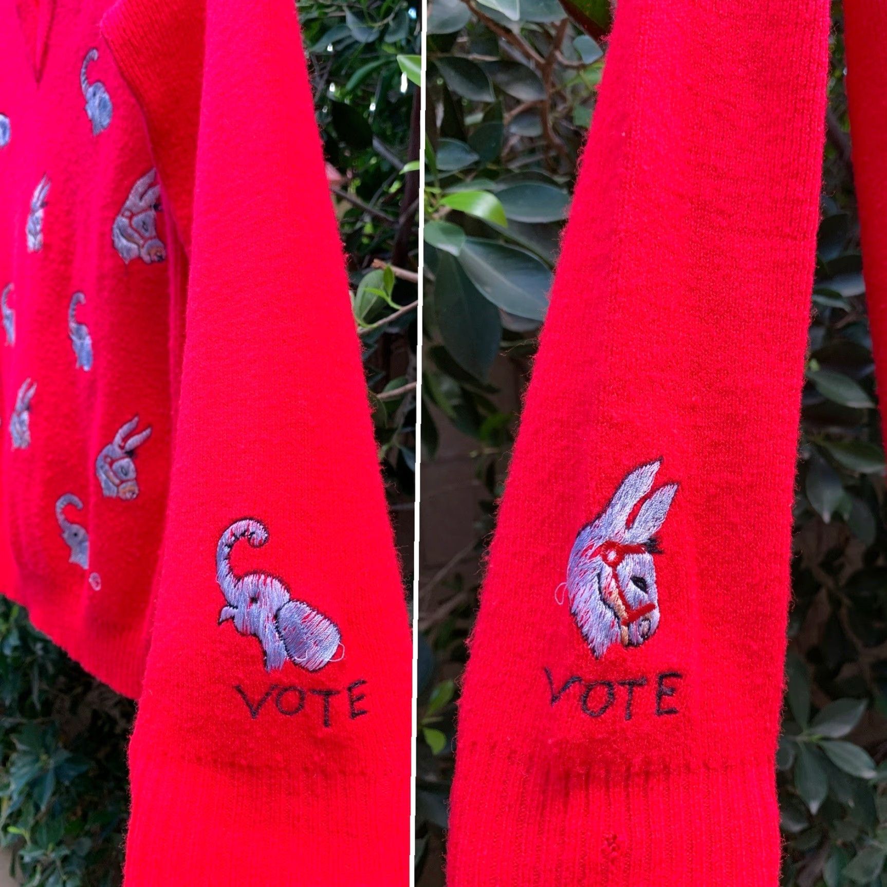 Vintage VINTAGE Donkey Elephant Vote V-Neck Sweater Long Sleeve Red Embroidered Pullover Women S Small Unbranded Knit Popover Size S / US 4 / IT 40 - 3 Thumbnail
