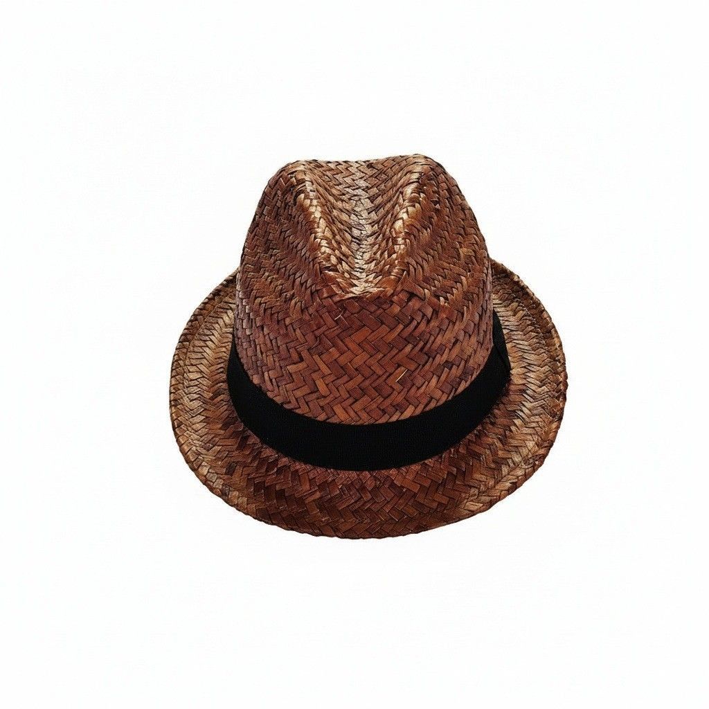 H&M H&M Mens Straw Fedora Hat Brown Woven Sun Hat Black Band Size ONE SIZE - 1 Thumbnail