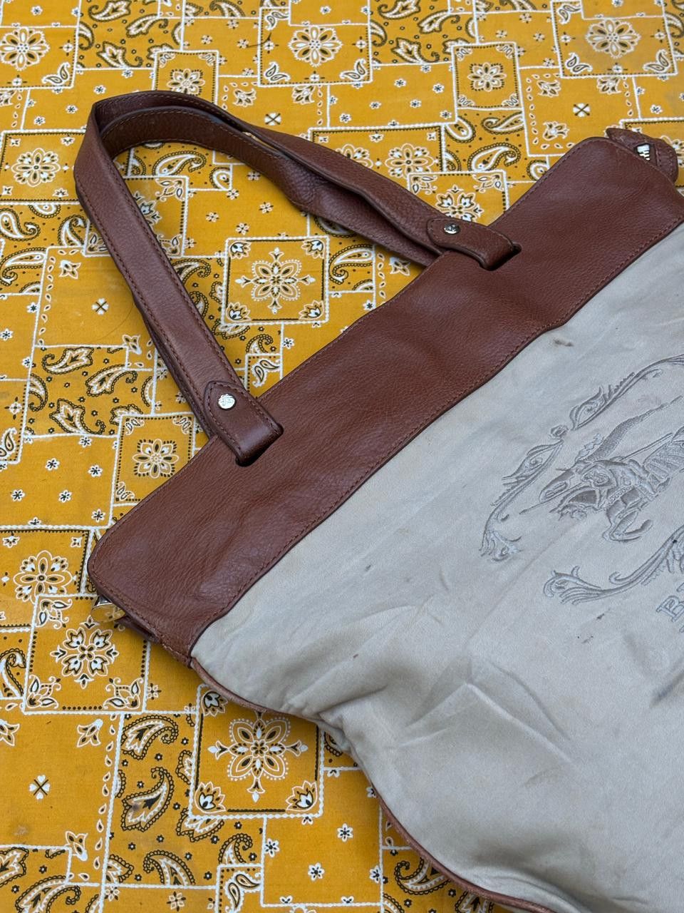 Burberry Vintage BURBERRY Embroidered Tote Bag Leather mix Canvas Size ONE SIZE - 4 Thumbnail