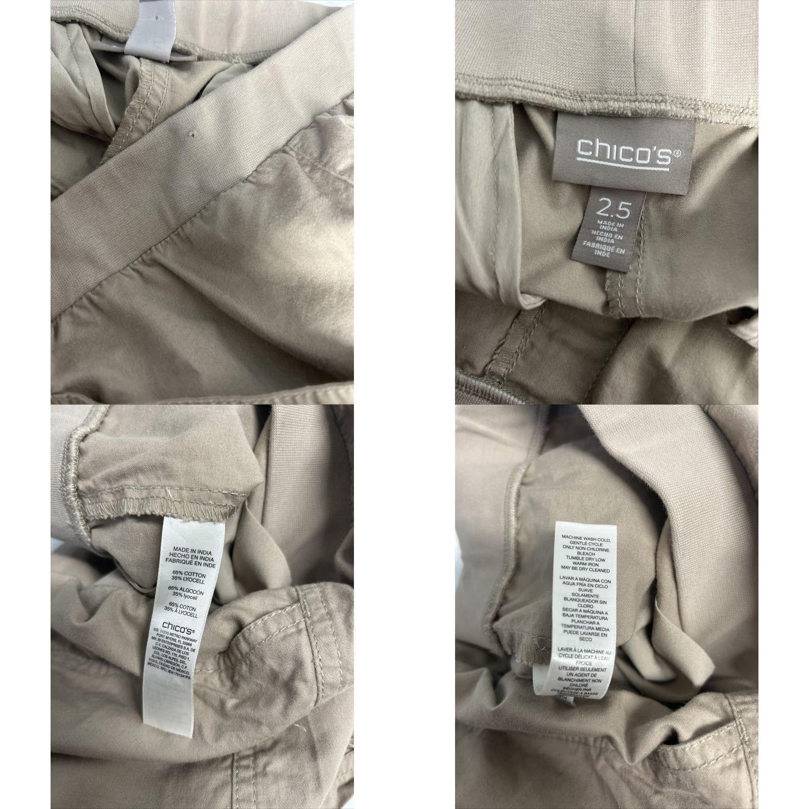Vintage Chicos Tan Pants Elastic Waist Pull On High Rise Roll Tab Size 2.5 (34x26.5) Size 26" / US 2 / IT 38 - 9 Thumbnail