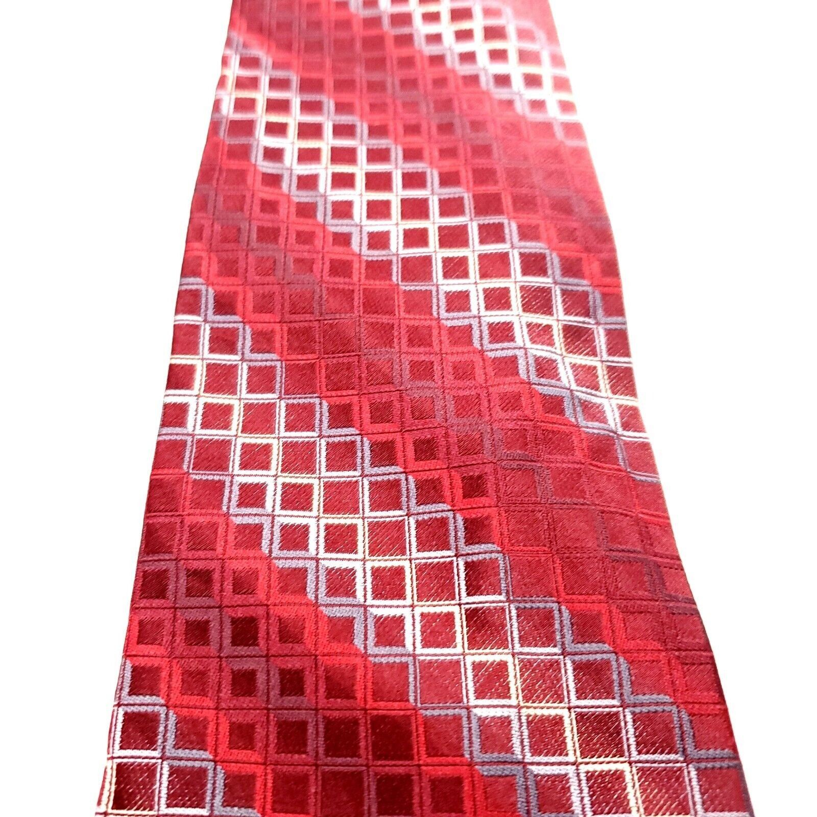 Perry Ellis Perry Ellis Portfolio Red Silk Tie Woven Check Regimental Size ONE SIZE - 2 Thumbnail
