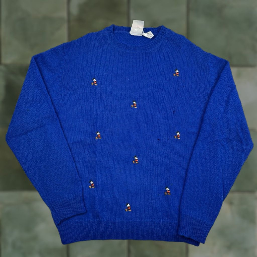Disney VINTAGE Mickey Mouse Sweater Men XL Blue Embroidered Wool 90s Disney World Crew Neck Pullover Size US XL / EU 56 / 4 - 1 Thumbnail