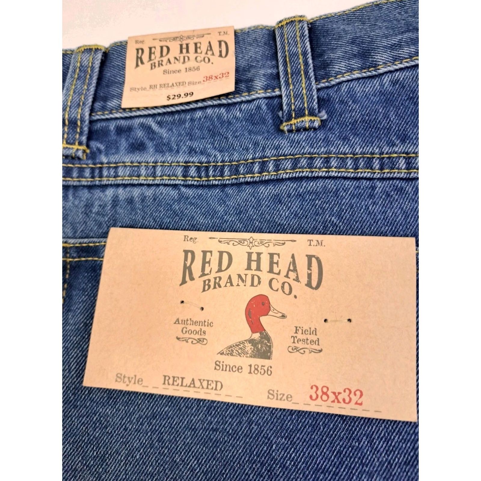 Vintage NWT RedHead Relaxed Fit Jeans Blue 38/32 Cotton Denim 5-Pocket Zip Belt Loops Straight Mens Regular Blue Jeans USA Classic Mens Size US 38 / EU 54 - 5 Thumbnail