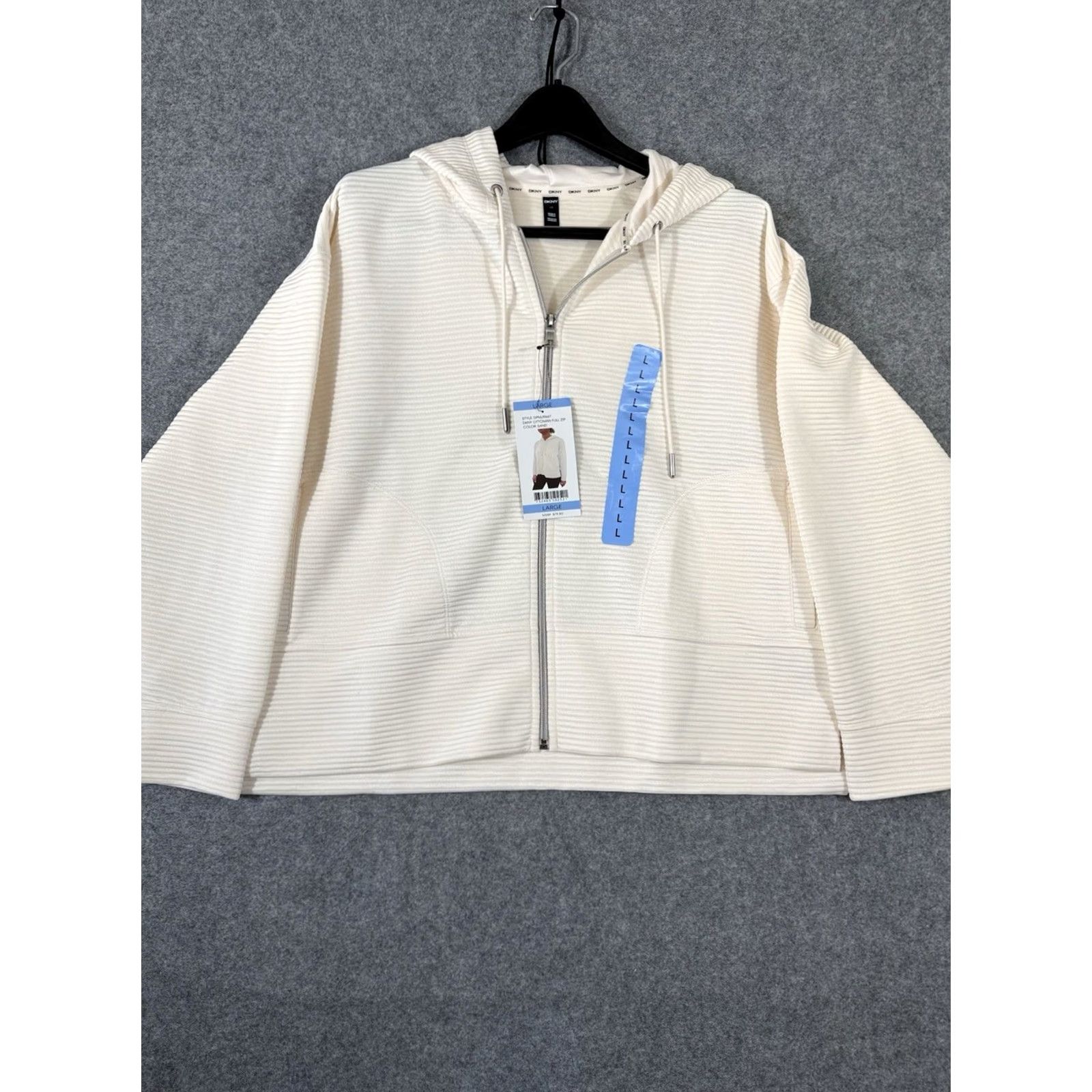 DKNY DKNY Ottoman Full Zip Hoodie Sweatshirt Women Size L Sand Ivory Pink Ribbed NWT Size L / US 10 / IT 46 - 2 Thumbnail