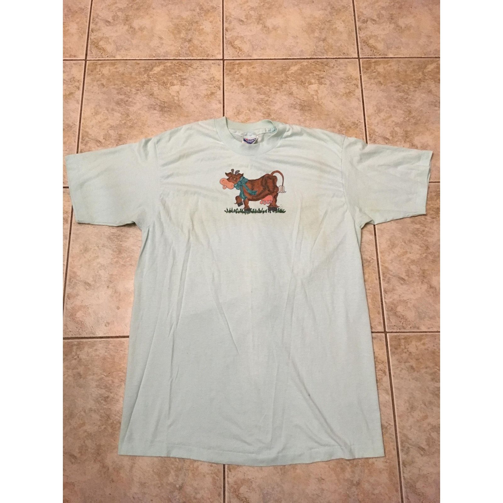Hanes Vintage cow hand drawn painted T shirt size large 1990s 80s Size US L / EU 52-54 / 3 - 1 Thumbnail