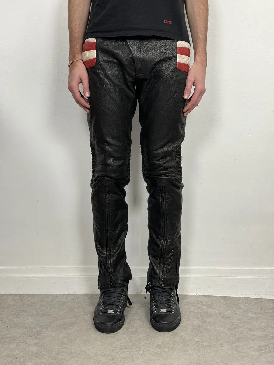 Roberto Cavalli 2000s Roberto Cavalli Biker Grain Black Leather Pants Size US 30 / EU 46 - 2 Thumbnail