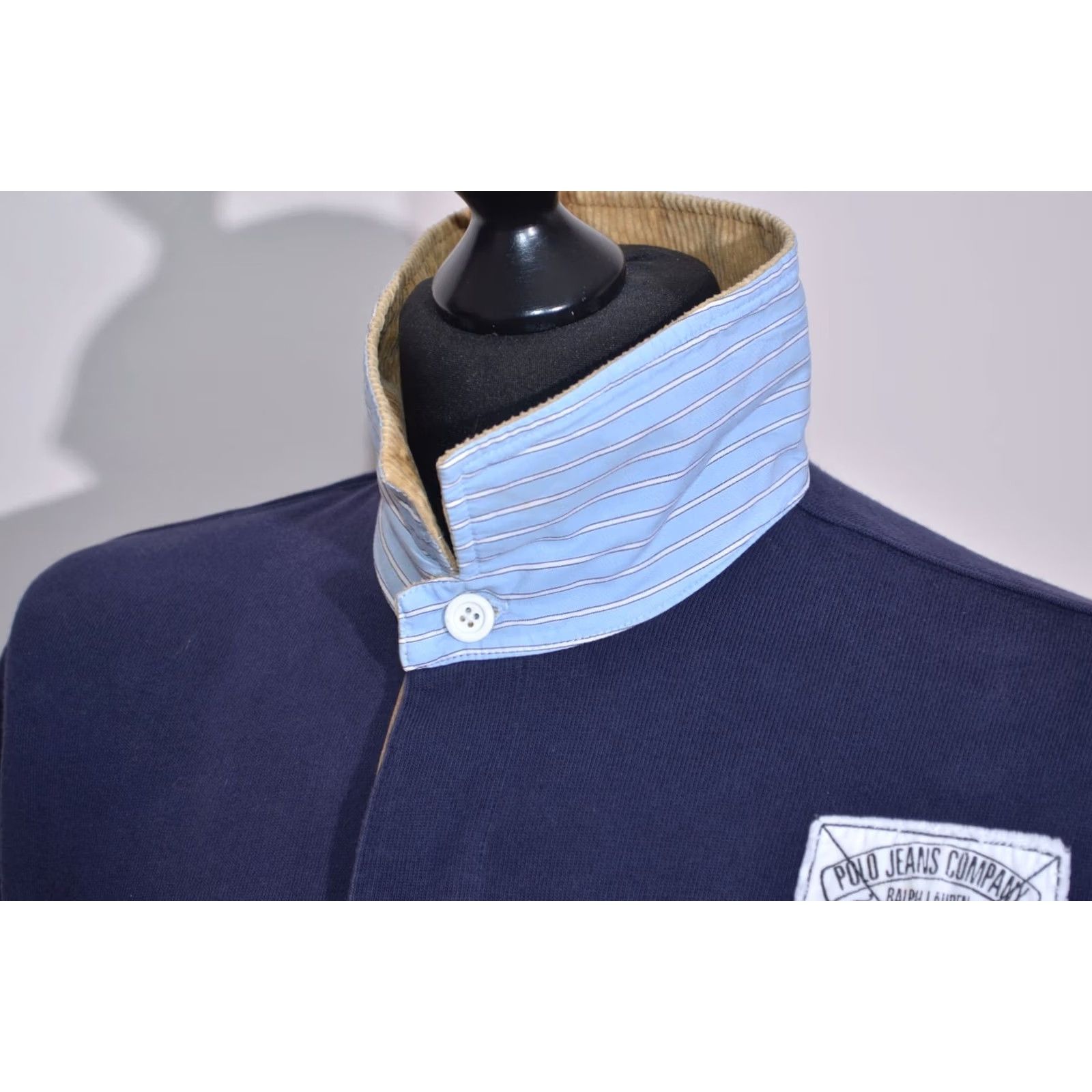 Vintage Polo Jeans Co Rugby Jumper Men’s L Navy Blue Corduroy Collar Elbow Patch Vintage Size US L / EU 52-54 / 3 - 7 Thumbnail