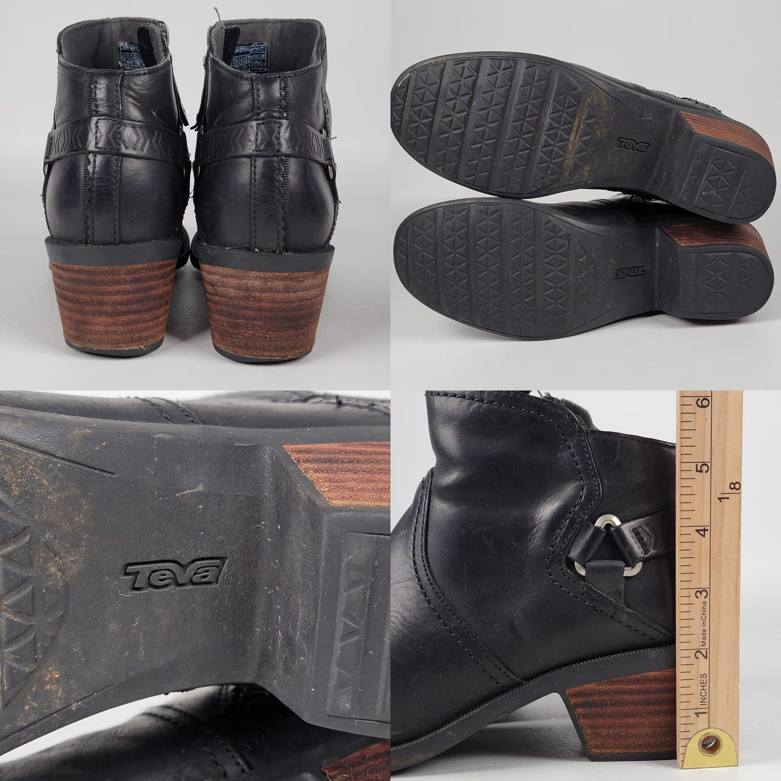 Teva Teva Women's Foxy Black Leather Side Zip Ankle Boots Bootie, Booties, Casual, Travel, Workwear, 9, US Size 9, Leather, Block Heel, Mid (2-2.9 in) Size US 9 / IT 39 - 8 Thumbnail