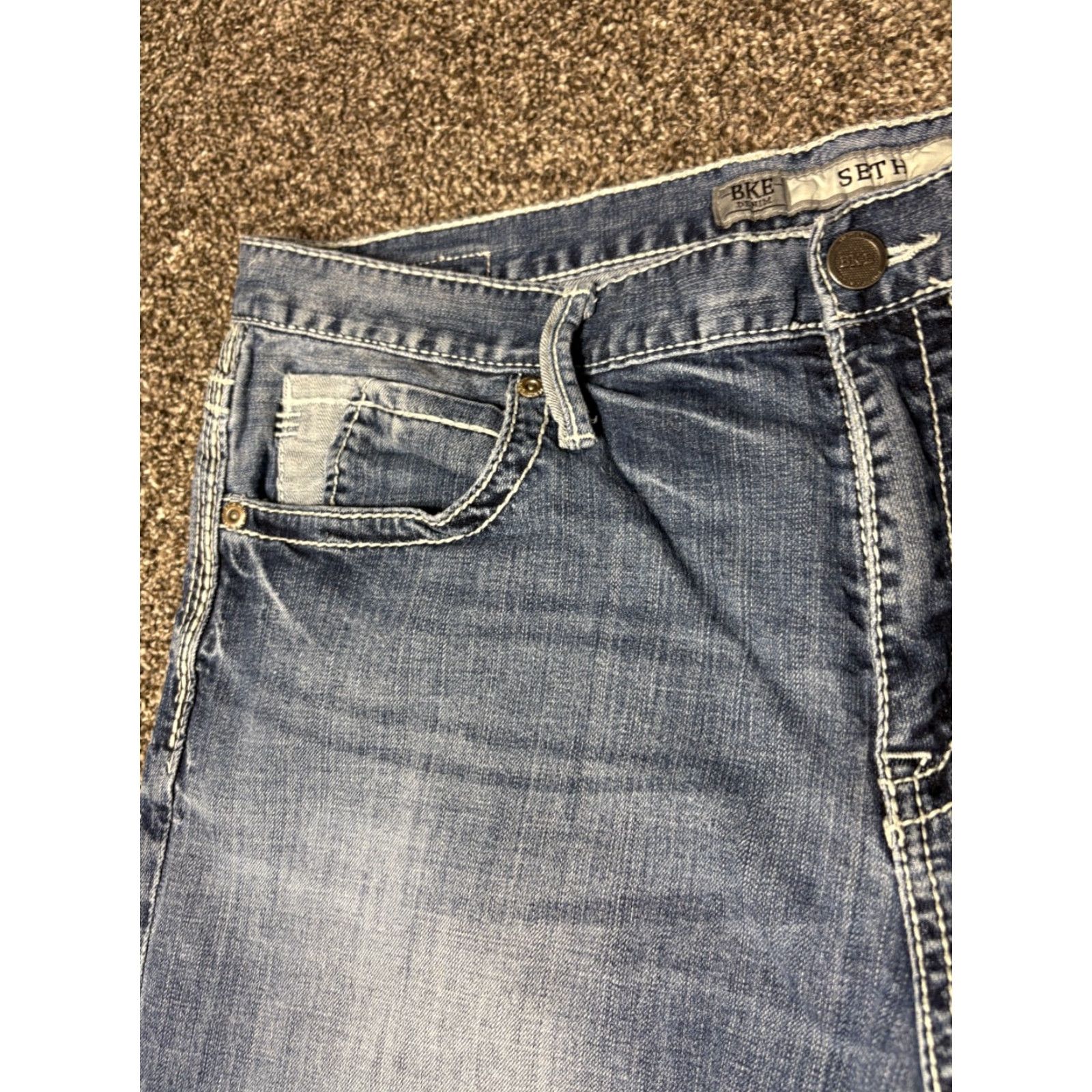 Vintage BKE Denim Seth Jeans Mens 38XXL Blue Faded Cut Off Straight Leg Cotton Stretch Denim Jeans Size US 38 / EU 54 - 4 Thumbnail