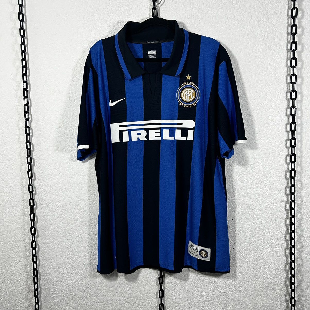 image of Soccer Jersey x Vintage 07-08’ Internazionale De Milan 100Th Nike Home Jersey in Black/Blue (Size X