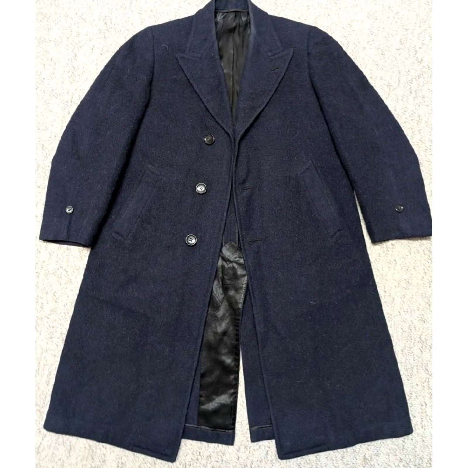 Vintage VINTAGE union made OVERCOAT blue wool peak lapel 38 S coat Mens 1940s VALGORA Size US S / EU 44-46 / 1 - 4 Thumbnail
