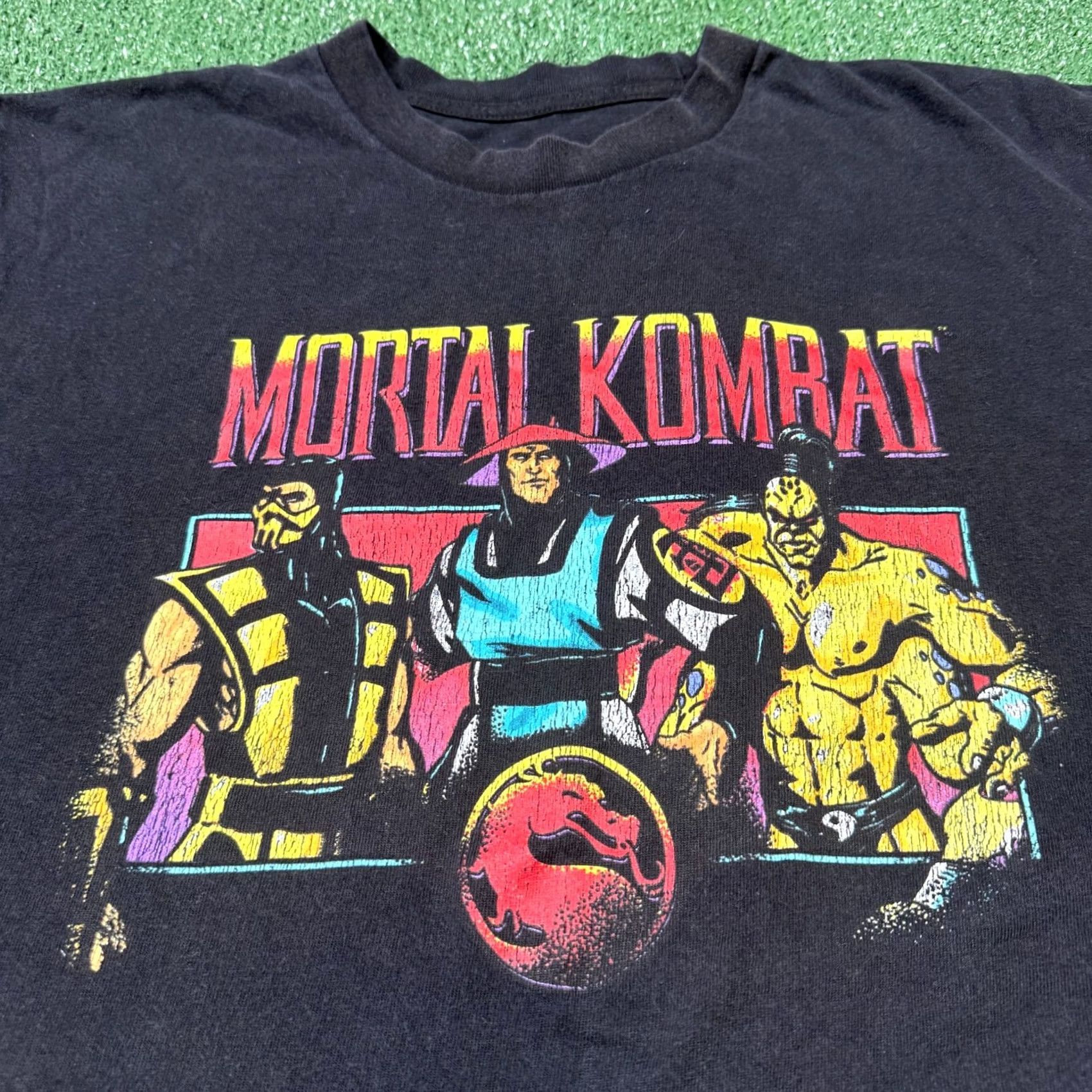 Vintage Mortal Kombat T-Shirt Mens LT Black Short Sleeve Crew Neck Graphic Shirt Tall Large Graphic Crack Print MK Shirt Mens LT Black Size US 33 - 6 Thumbnail